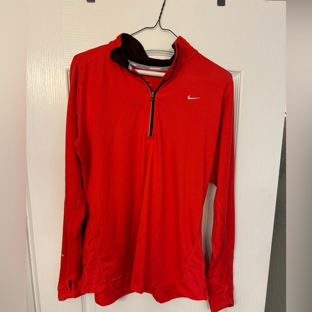 Nike Womens Element 1/2 Zip L.S. Running Shirt - Action Red/Reflective Silver.